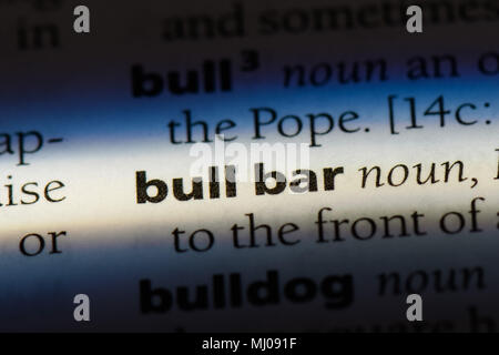 Bull bar Wort in einem Wörterbuch. Bull bar Konzept. Stockfoto