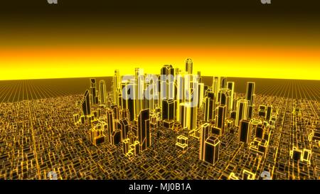 3D holographische Abbildung der Stadt. Geeignet für Technologie, Internet und futuristische Themen. Stockfoto