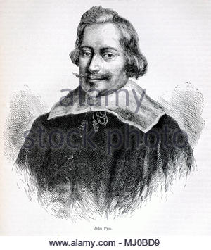 John Pym Portrait 1584-1643, war ein englischer Parlamentarier, der Führer der langen Parlament und ein prominenter Kritiker der Könige James I und dann König Karl I, antike Darstellung von ca. 1880 Stockfoto