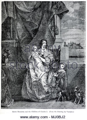 Königin Henrietta Maria und die Kinder von Charles I, antiken Abbildung aus der Zeit um 1880 Stockfoto