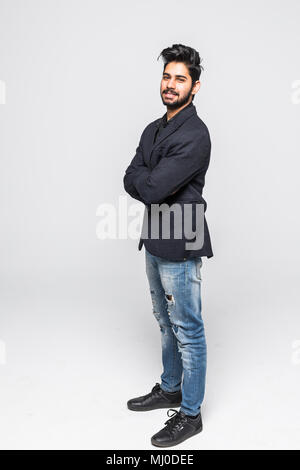 indische männliche ernst Mann mit isolierten weißen Hintergrund Ganzkörper Stockfoto