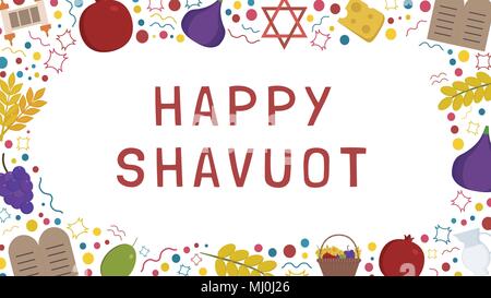 Rahmen mit schawuot Ferienwohnung design Symbole mit Text in Englisch 'Happy Shavuot". Mit Platz für Text Vorlage, auf Hintergrund isoliert. Stock Vektor