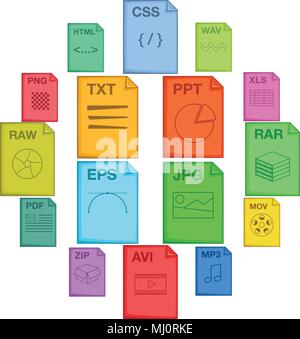 Datei-Symbole Erweiterungssatz, Cartoon-Stil Stock Vektor