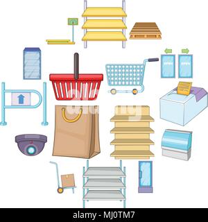 Supermarkt Icons Set, Cartoon-Stil Stock Vektor