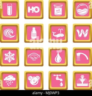 Wasser Icons Set rosa Quadrat Vektor Stock Vektor