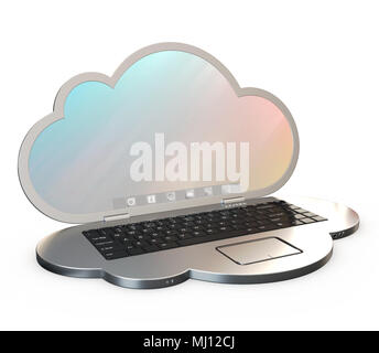 Computer wie eine Wolke auf weißem Hintergrund, 3D-Rendering geformt Stockfoto