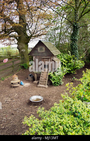 Holzhühner Coop, Hühnerstall, Bauernhof, Haus, Vogel, Tier, Geflügel, Natur, Lebensmittel, Landwirtschaft, Landwirtschaft, ländliche, Ei, Hahn, in heimischen Garten Großbritannien Stockfoto