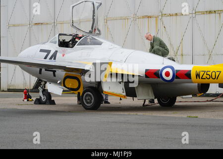 De Havilland Vampire T11, WZ507, G-VTII, am Flughafen Coventry Stockfoto