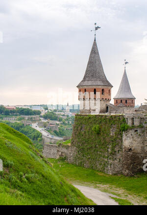 Blick auf Festung und Altstadt, Kamjanez-podilskyj, Ukraine Stockfoto