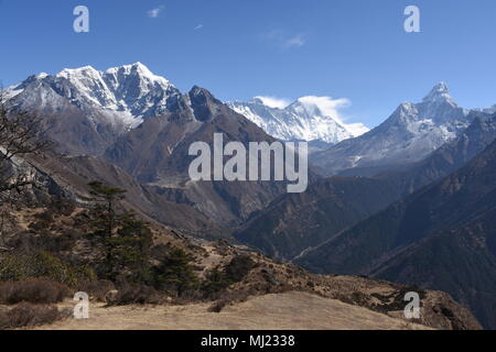 Blick auf den Himalaya einschließlich Everest, Lhotse und Ama Dablam Stockfoto