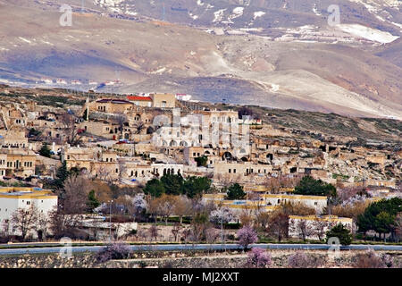 Blick auf die Stadt von uchisar Uchisar schloss, Göreme, Türkei Stockfoto