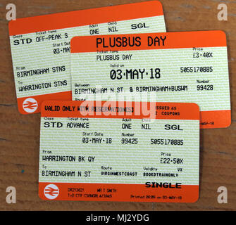 Plusbus Rail Ticket und Bus Reisen für Birmingham auf WM reisen, Großbritannien Stockfoto