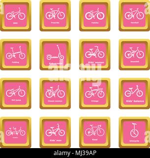 Fahrrad Typen Icons Set rosa Quadrat Vektor Stock Vektor