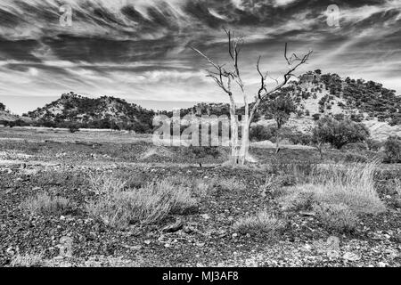 Roten Tafelberge auf dem Kennedy Entwicklung Straße zwischen Winton und Middleton in outback Central Queensland. Stockfoto