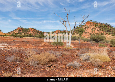 Roten Tafelberge auf dem Kennedy Entwicklung Straße zwischen Winton und Middleton in outback Central Queensland. Stockfoto