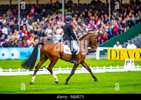 Badminton, Großbritannien. 4. Mai 2018. Morgen Dressur. James Somerville. Talent. GBR. Mitsubishi Badminton Horse Trials. Badminton. UK. 04.05.2018. Credit: Sport in Bildern/Alamy leben Nachrichten Stockfoto