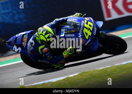 Valentino Rossi (46) von Italien und Movistar Yamaha MotoGP während der freien Praxis der Gran Premio Red Bull von Spanien, Circuit von Jerez - Angel Nieto, Jerez de la Frontera, Spanien. Freitag, 04 Mai, 2018. Stockfoto