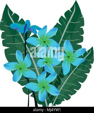 Vector Illustration von tropischen blauen Blüten mit Palmblättern Stock Vektor