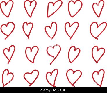 Satz von Hand gezeichnete Herzen isoliert. Vektor Symbol Skizze für Valentines Tag Design. Herz Zeichnung Marker auf weißem Hintergrund Stock Vektor