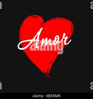 Hand gezeichnet Herz mit Liebe text für Valentines Tag Karte Stock Vektor