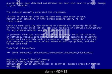 Blue Screen Of Death (BSOD). System Crash Report Hintergrund. Vector Illustration. Stock Vektor