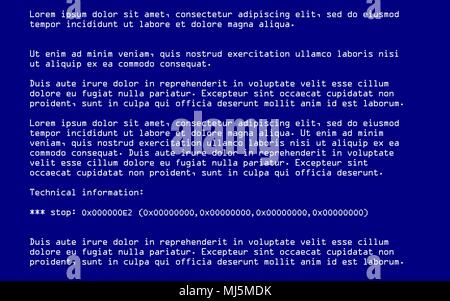 Blue Screen Of Death (BSOD). System Crash Report Hintergrund. Vector Illustration. Stock Vektor
