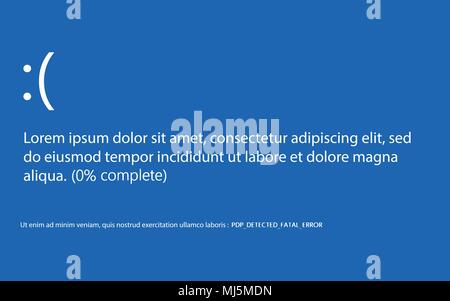 Blue Screen Of Death (BSOD). System Crash Report Hintergrund. Vector Illustration. Stock Vektor