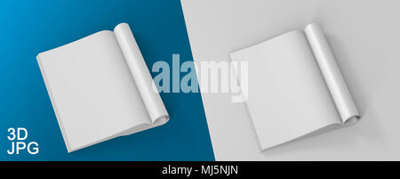 Leere Weiße geöffnet Zeitschrift, Buch, Heft, Broschüre. Abbildung isoliert auf weißem Hintergrund. Vorlage bereit für Ihr Design Mock. Stockfoto