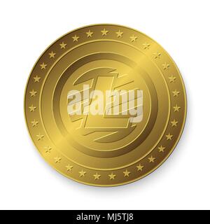 Realistische 3D-goldenen Litecoin Münze. Vector Illustration. Banken und blockchain Konzept. Stock Vektor