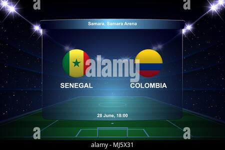 Senegal vs Kolumbien Fußball-Anzeigetafel broadcast Grafik Fußball-Vorlage Stock Vektor