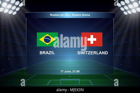 Brasilien Vs Schweiz. Fußball-Anzeigetafel broadcast Grafik Fußball-Vorlage Stock Vektor