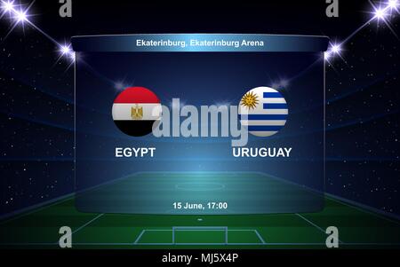 Ägypten vs Uruguay, Fußball-Anzeigetafel broadcast Grafik Fußball-Vorlage Stock Vektor