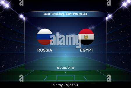 Russland vs Ägypten Fußball-Anzeigetafel broadcast Grafik Fußball-Vorlage Stock Vektor
