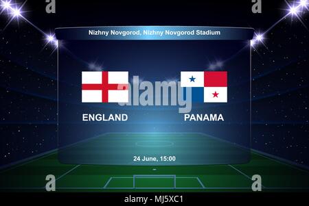 England gegen Panama Fußball-Anzeigetafel broadcast Grafik Fußball-Vorlage Stock Vektor