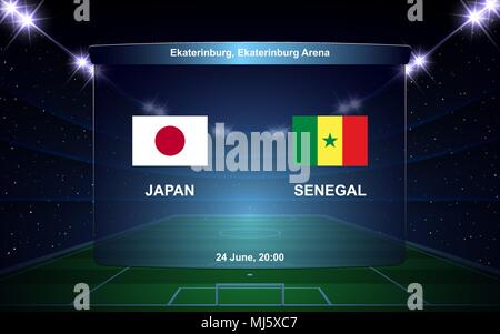 Japan vs Senegal Fußball-Anzeigetafel broadcast Grafik Fußball-Vorlage Stock Vektor