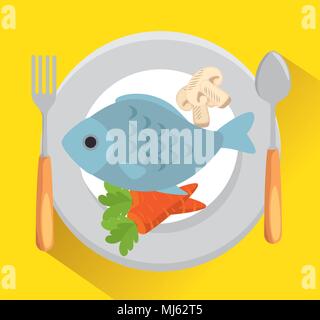 Gericht mit Fisch und Gemüse Stock Vektor