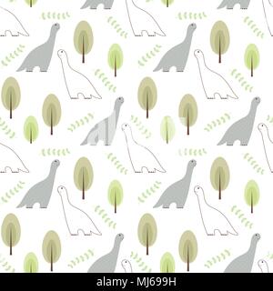 Vector Illustration nahtlose Muster mit Dinosaurier und Baum Stock Vektor