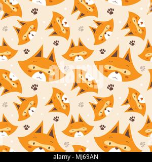 Vector Illustration nahtlose Muster mit Gesicht Fox Stock Vektor