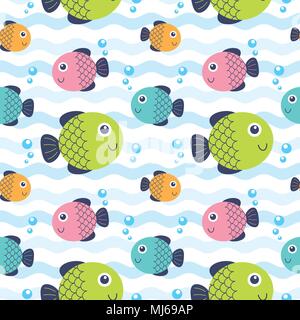 Vector Illustration nahtlose Muster mit Fisch Stock Vektor