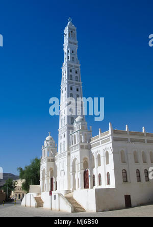 Außenansicht des Al-Muhdar Moschee, Tarim, Hadhramaut, Jemen Stockfoto