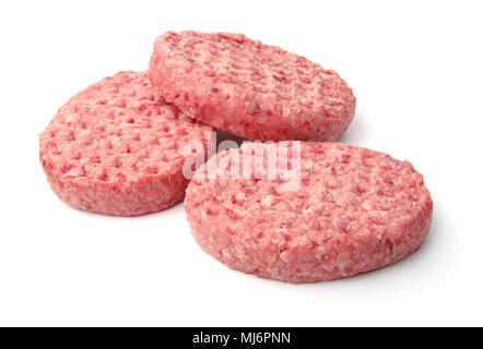 Frische rohe burger Pastetchen isoliert auf weißem Stockfoto