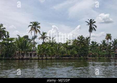 Ein Foto von den Ufern der Wasserstraßen von Alapuzzah im Bundesstaat Kerala, Indien Stockfoto