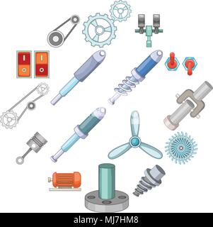 Mechanismus teile Symbole, Cartoon Stil Stock Vektor