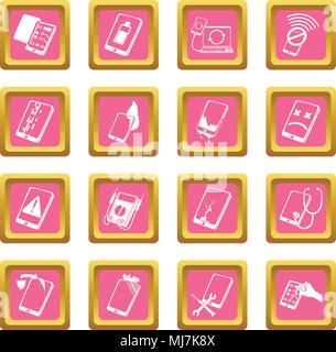 Reparatur Telefone fix Icons Set rosa Quadrat Vektor Stock Vektor
