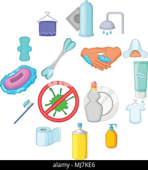 Hygiene-Icons set, cartoon-Stil Stock Vektor