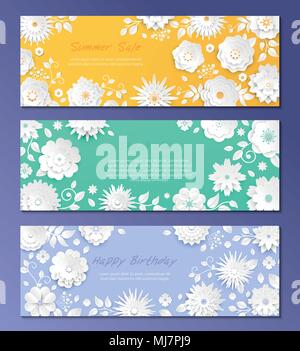 Papier Blumen-Set von modernen und farbenfrohen Vektor Poster Stock Vektor