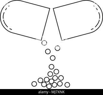 Line Art Schwarz und Weiß öffnen Pille Medizin. Healthcare themed Vector Illustration für Symbol, Aufkleber, Zeichen, Patch, Zertifikat, Abzeichen, Geschenkkarten, Stempel Stock Vektor