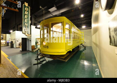 Eine gelbe Straßenbahn, die in Augusta im frühen 20. Jahrhundert verwendet wurde. Stockfoto