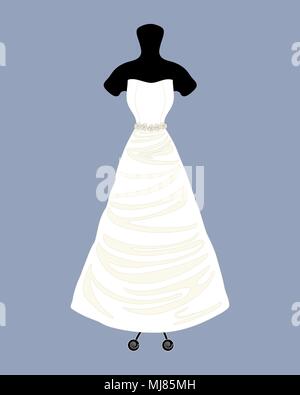 Ein Vektor Abbildung im Eps8-Format von einem schönen Designer Brautkleid in einem A linel Kleid Stil mit einem vollen Rock auf einem blauen Hintergrund Stock Vektor