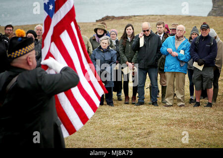 Ein Service erfolgt an der Amerikanischen Moment an der Mull von Oa auf Islay, rund 700 Ersten Weltkrieg Soldaten, die ihr Leben in der Untergang der beiden US-Schiffe vor der Küste der kleinen schottischen Insel verloren zu erinnern. Stockfoto